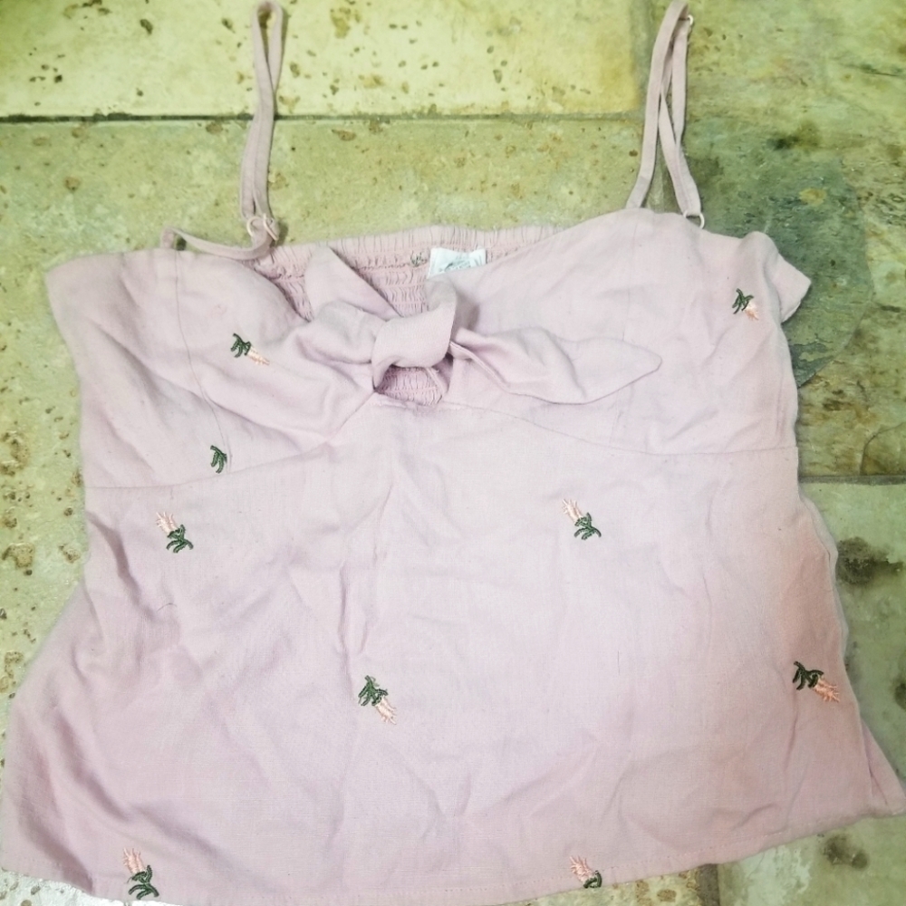 Pink flower flowy tie tanktop